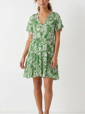 Anthropologie M Green White Botanical Print Flutter Sleeve Dress NWT